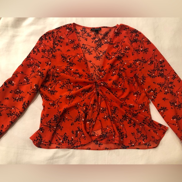 TopShop red peplum tie front style top - Picture 2 of 7